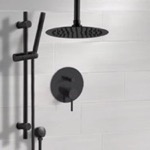 Remer SFR89 Matte Black Shower Set With Rain Ceiling Shower Head and Hand Shower